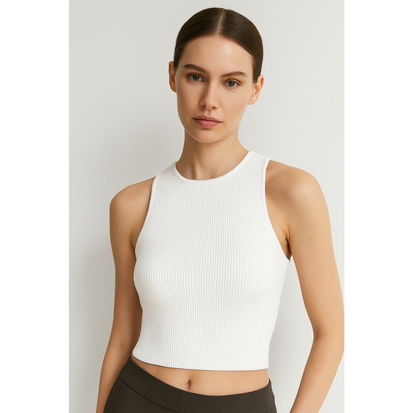 Aritzia Babaton Womens Cropped Tank Top Small White Ribbed Knit Capsule Minimal - Picture 1 of 5